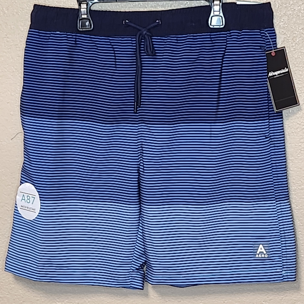 Aeropostale Men's Blue Striped Swim Shorts W/ Pockets Size M And L